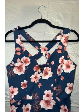 Trixxi Navy Blue Floral Fit & Flare Dress – Size Medium